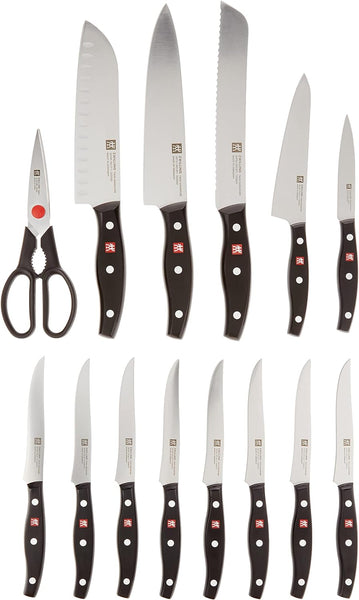 Zwilling Twin Signature 15Pc Self-Sharpening Set W/ Brown Ash Wood Block