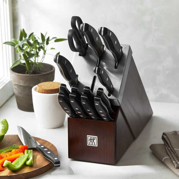 Zwilling Twin Signature 15Pc Self-Sharpening Set W/ Brown Ash Wood Block