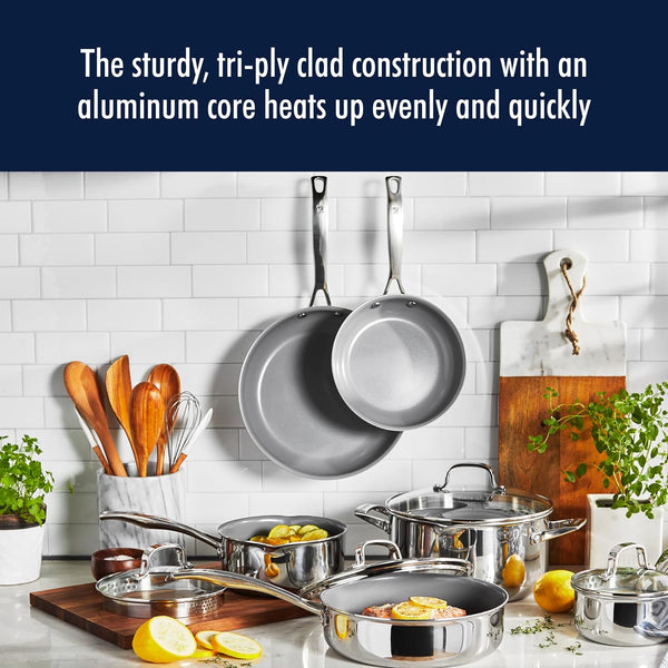 HENCKELS CLAD H3 CERAMIC NONSTICK 10PC STAINLESS STEEL COOKWARE SET