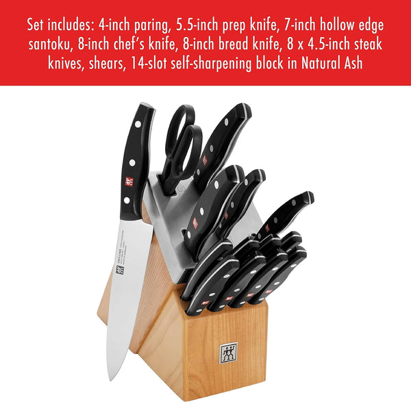Zwilling Twin Signature 15Pc Self-Sharpening Set W/ Natural Ash Wood Block