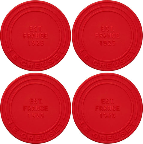 Le Creuset Set of 4 - 4" diameter Silicone Coasters (est. 1925) - Cerise