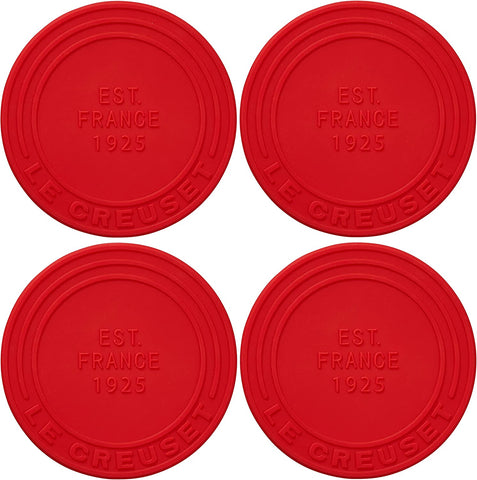 Le Creuset Set of 4 - 4" diameter Silicone Coasters (est. 1925) - Cerise
