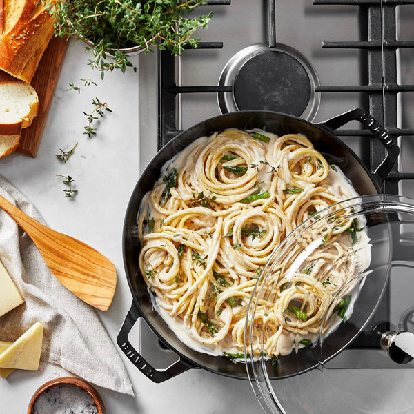 Staub Cast Iron - Braisers/ Sauté Pans 3.5-Qt Braiser With Glass Lid - White Truffle