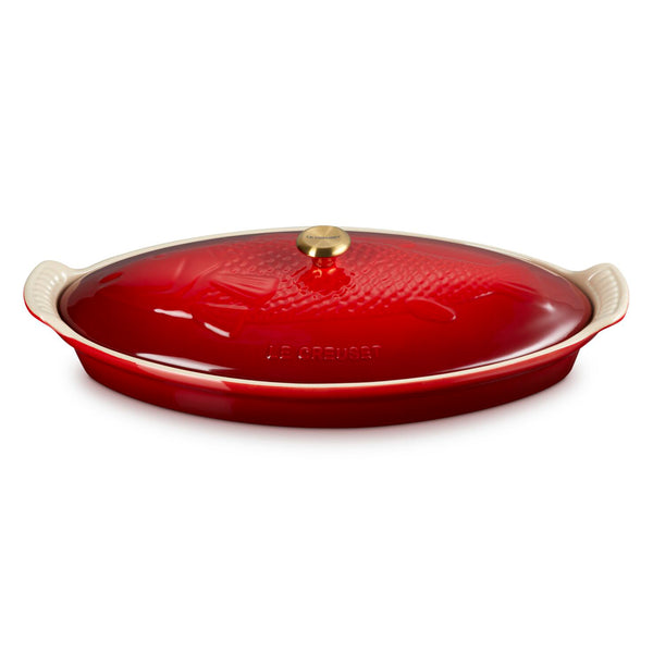 Le Creuset 1.7 qt. Fish Baker w/ Gold Knob - Cerise