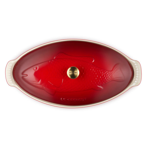 Le Creuset 1.7 qt. Fish Baker w/ Gold Knob - Cerise
