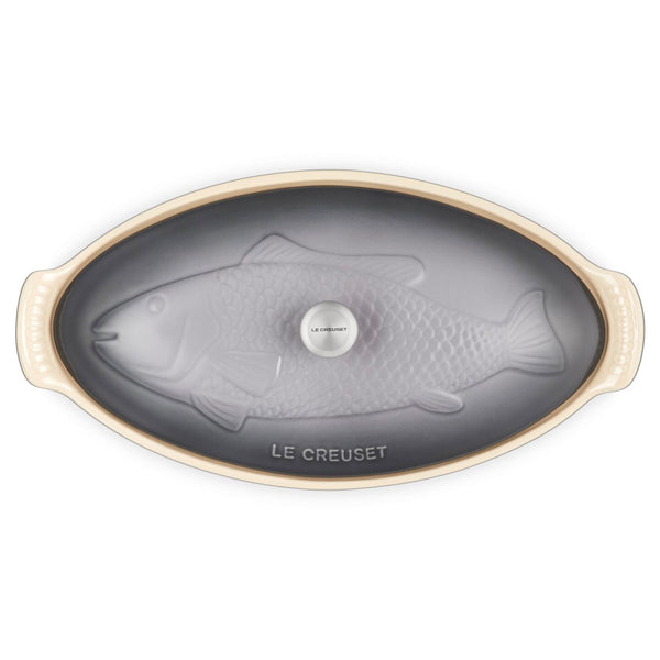 Le Creuset 1.7 qt. Fish Baker w/ Gold Knob - Oyster