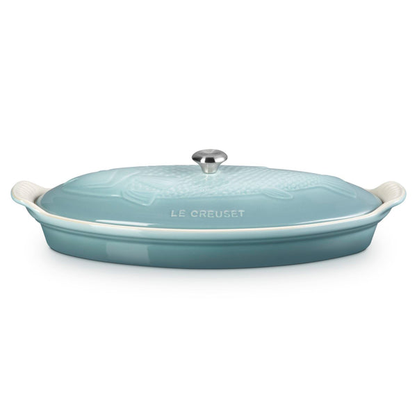 Le Creuset 1.7 qt. Fish Baker w/ Gold Knob - Sea Salt