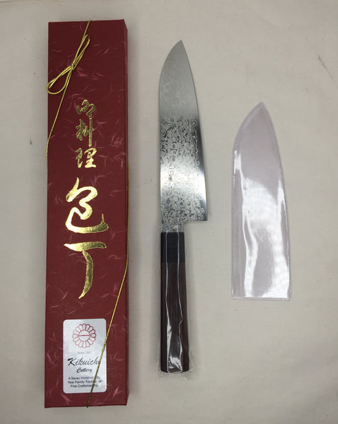Kikuichi Cutlery Nickel Warikomi Damascus 7" Santoku Knife
