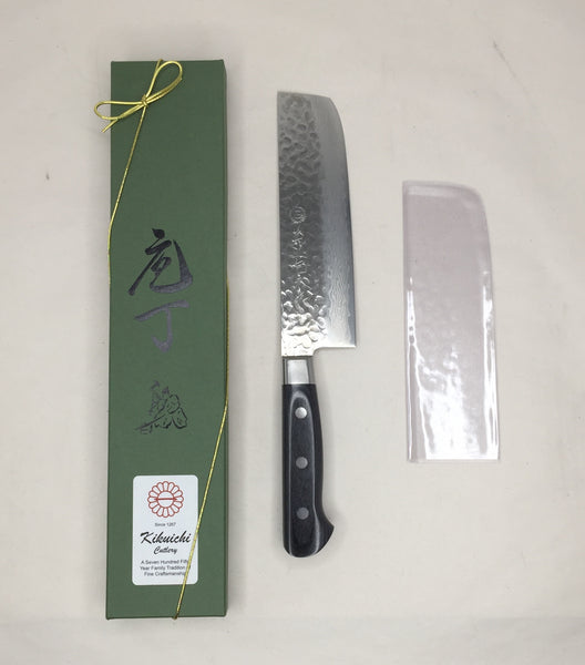 Kikuichi Cutlery Warikomi Elite Damascus Tsuchime 6.5" Nakiri Knife