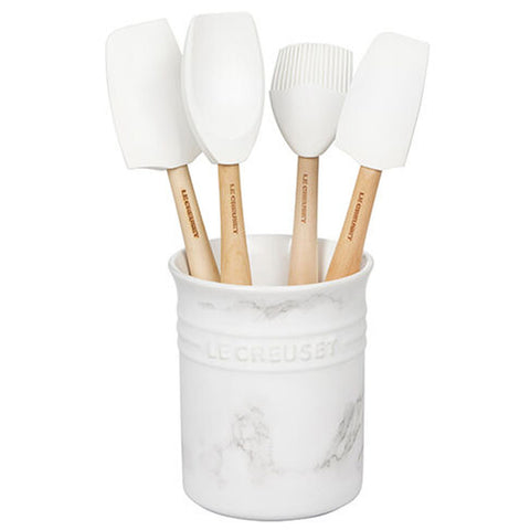 LE CREUSET CRAFT SERIES 5-PIECE UTENSIL SET WITH CROCK - MARBLE APPLIQUE