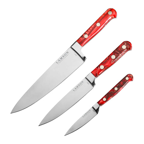 Lamson Forged 3-Pc Cook Knife Set (Paring, 5" Santoku, 8" Chef) - Fire