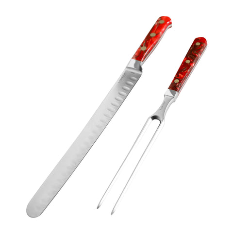 Lamson Forged 2-Pc Roast Knife Set, K-edge (10" Roast, 12" Fork) - Fire