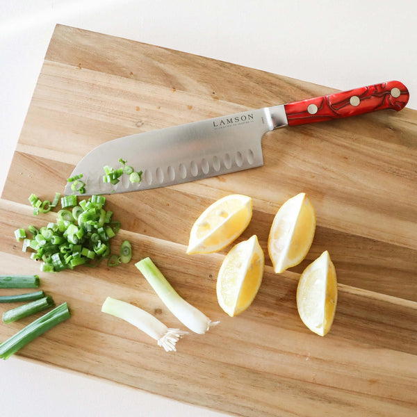 Lamson Forged 7" Santoku Knife, Kullenschliff Edge - Fire
