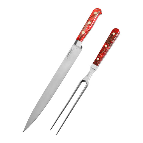 Lamson Forged 2-Pc Carving Knife Set (10" Slicer, 12" Fork) - Fire
