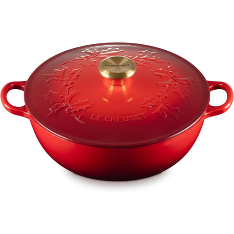 Le Creuset 4.5 qt. Traditional Round Soup Pot Holly 4.5 qt. Cerise Sig Gold