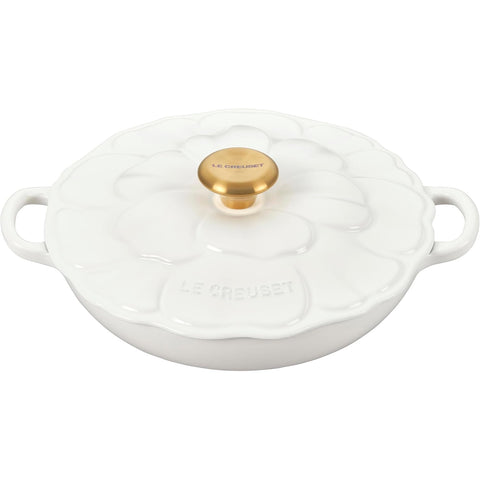 Le Creuset 2.25 qt. Signature Petal Braiser with Light Gold Knob, White
