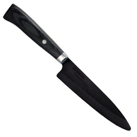 Kyocera Advanced Ceramic Ltd Series Utility Knife With Handcrafted Pakka Wood Handle, 5-Inch, Black Blade