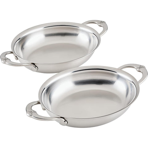 Hestan  Provisions Roasters Set Of 2, Stainless Steel 13Oz Oval Au Gratin, Small (6.5" X 5.5" Each)