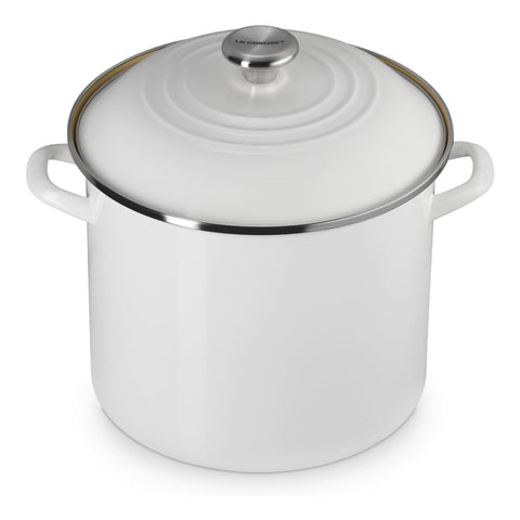 Le Creuset 12 qt. Stockpot with Metal Finishes - White