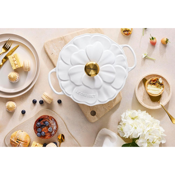 Le Creuset 2.25 qt. Signature Petal Braiser with Light Gold Knob, White