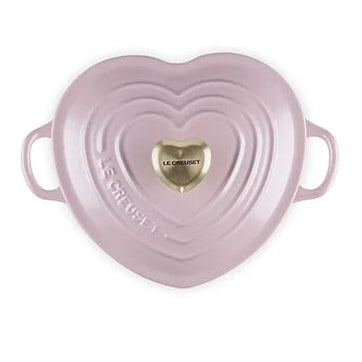 Le Creuset 1.25 qt. Shallow Heart Cocotte with Light Gold Heart Knob - Chiffon Pink