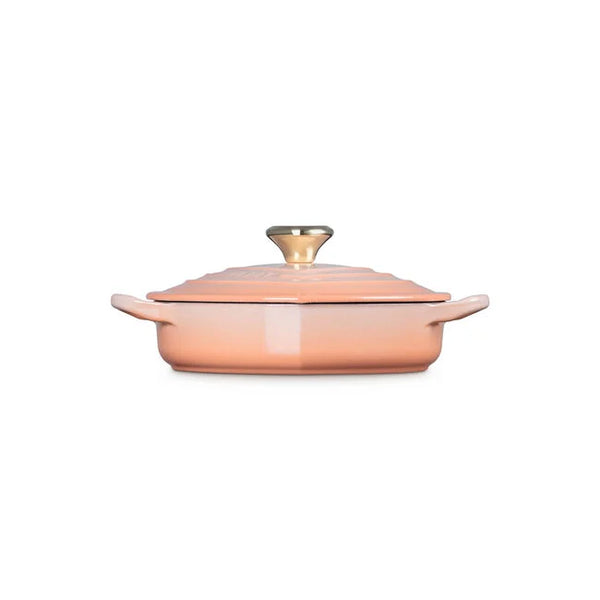 Le Creuset 1.25 qt. Shallow Heart Cocotte with Light Gold Heart Knob - Peche