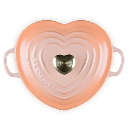 Le Creuset 1.25 qt. Shallow Heart Cocotte with Light Gold Heart Knob - Peche