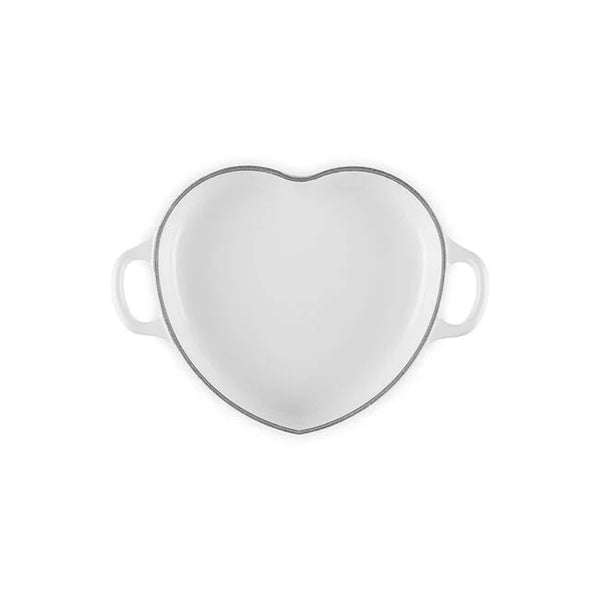 Le Creuset 1.25 qt. Shallow Heart Cocotte with Light Gold Heart Knob - White