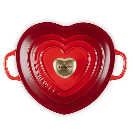 Le Creuset 1.25 qt. Shallow Heart Cocotte with Light Gold Heart Knob - Cerise