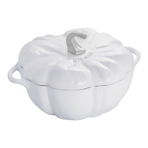 Staub Cast Iron - Specialty Shaped Cocottes 3.5-Qt Pumpkin Cocotte - White W/ Stainless Knob