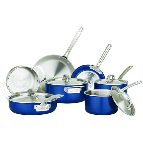 Viking 2-Ply 11pc Cookware Set, Stainless Steel Lids, Classic Blue