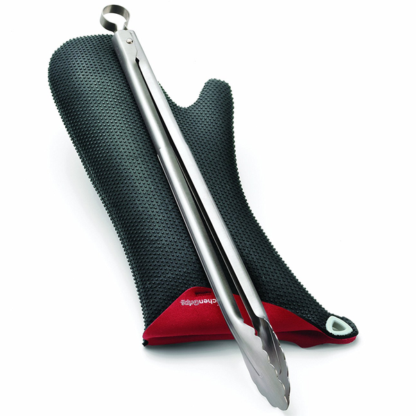 KITCHENGRIPS BARBECUE MITT, FLXAPRENE - RED - BONUS TONGS