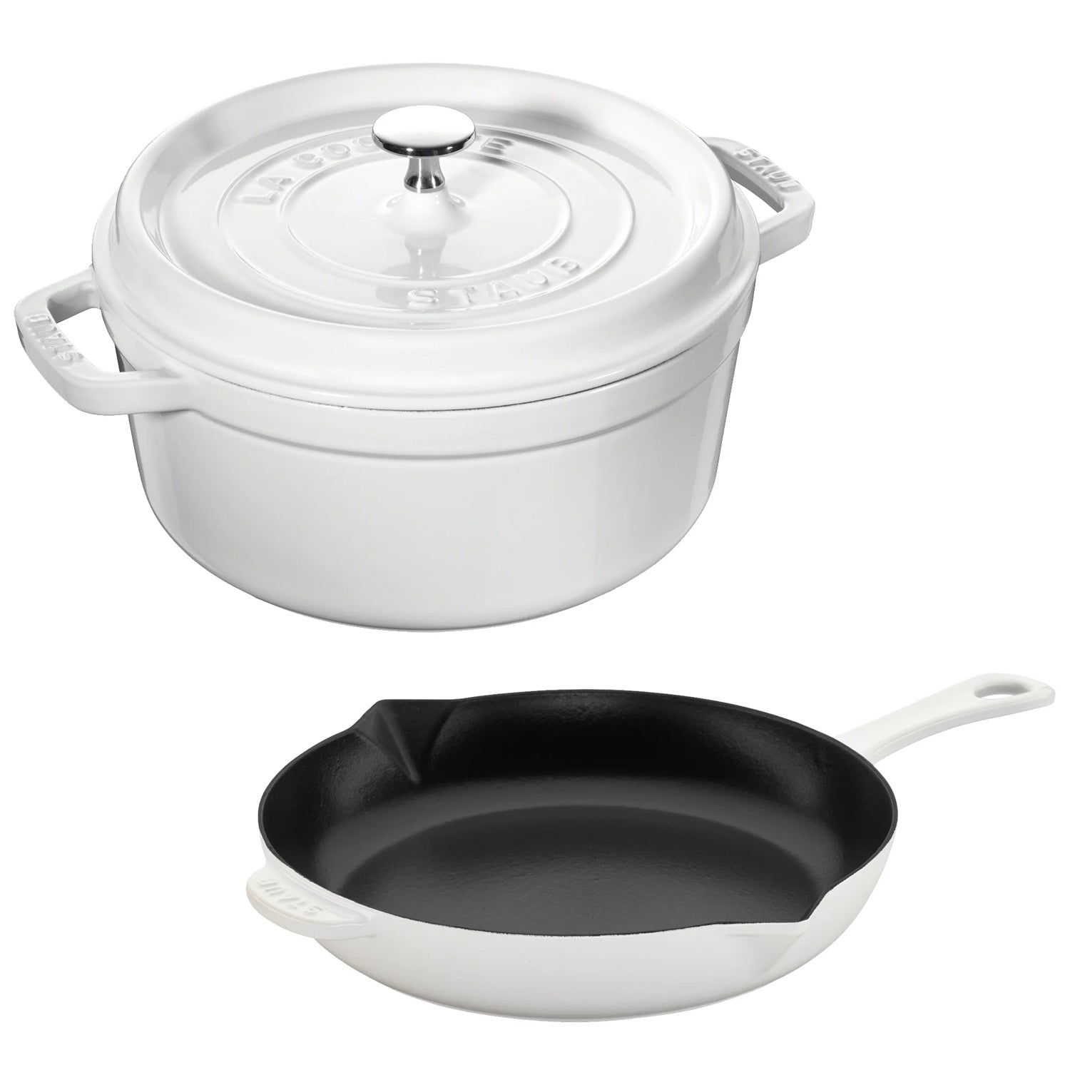 Staub Cast Iron 3-Piece Cocotte and Fry Pan Set - White