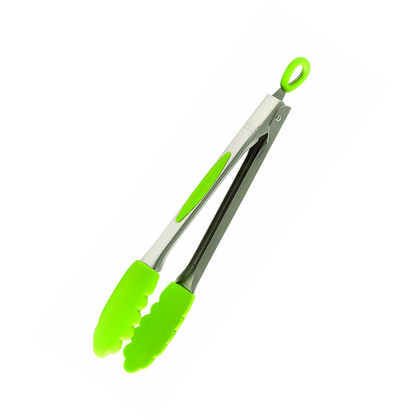 MASTRAD 12'' STAINLESS AND SILICONE TONGS - GREEN