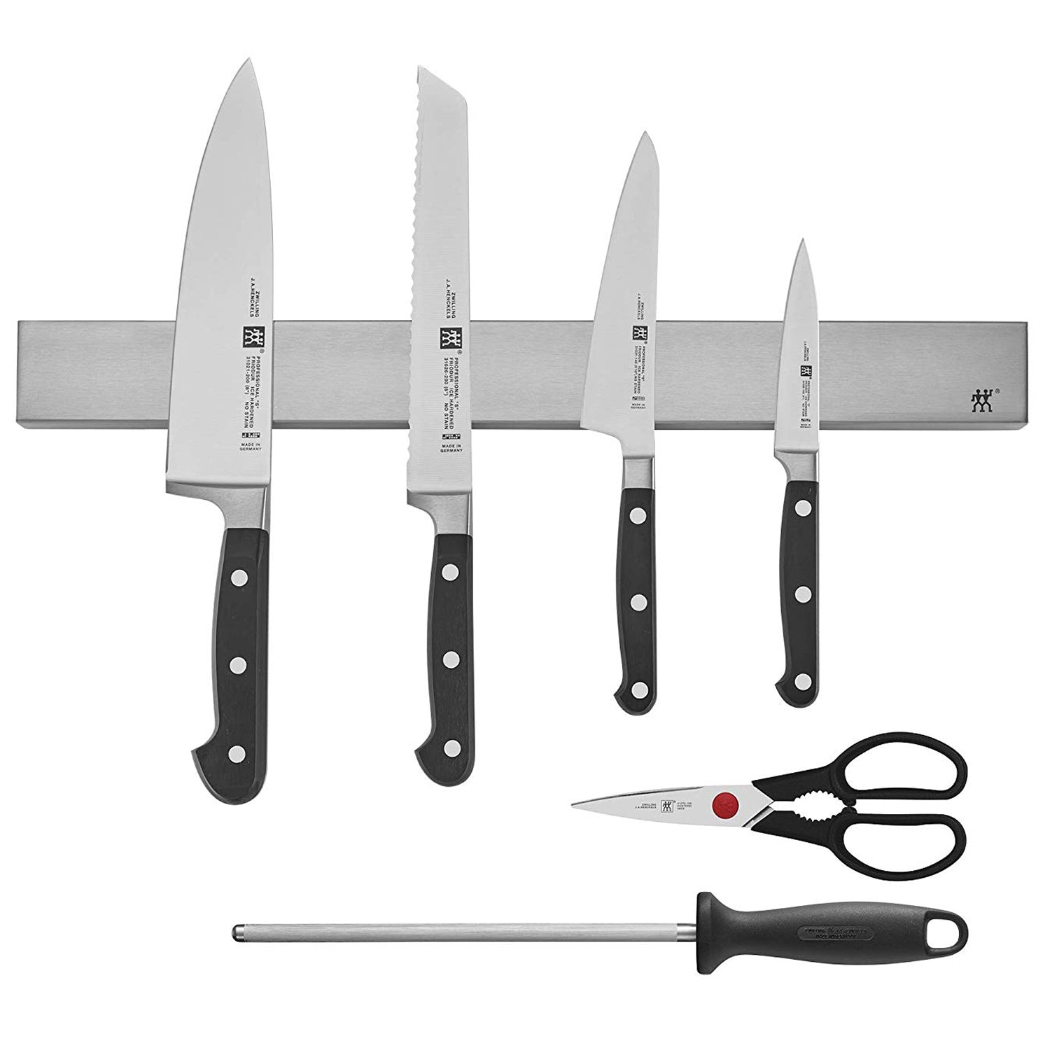 Zwilling Professional S 7-Pc Knife Set with 17.5 Stainless Magnetic Knife Bar