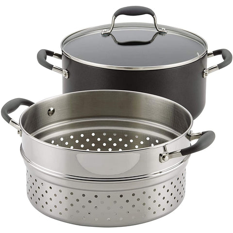 Anolon Advanced Hard-Anodized Dutch Oven Multipurpose Steamer Set, 8.5-Quart, Graphite