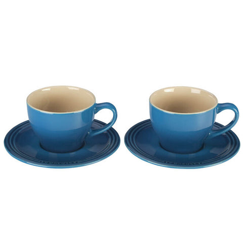Le Creuset 7 oz. each Set of 2 Cappuccino Cups and Saucers - Marseille