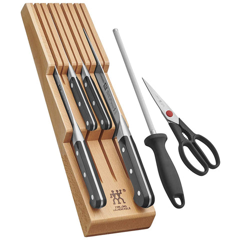 Zwilling J.A. Henckels Pro 7-Piece Knife Block Set  With In-Drawer Knife Tray