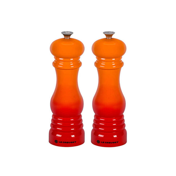 Le Creuset 8" x 2 1/2" each Salt and Pepper Mill Set - Flame