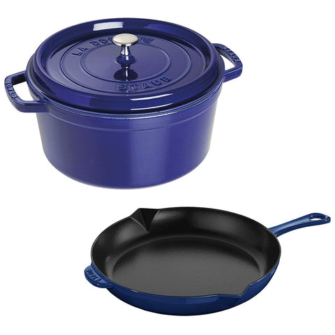 Staub Cast Iron 3-Piece Cocotte and Fry Pan Set - Dark Blue