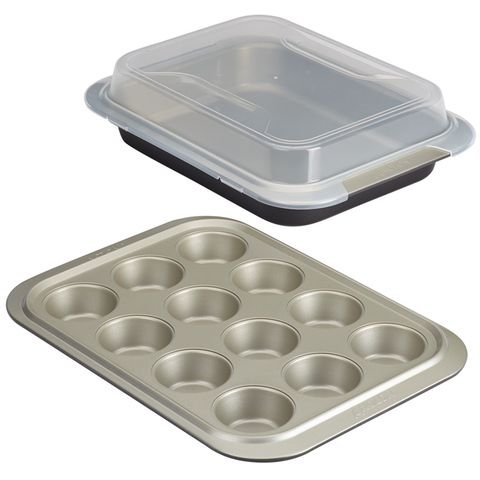 ANOLON 3-PIECE BAKEWARE SET WITH SHARED LID, ONYX/PEWTER