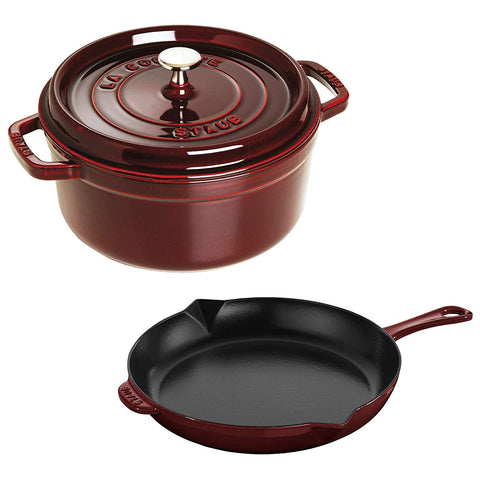 Staub Cast Iron 3-Piece Cocotte and Fry Pan Set - Grenadine