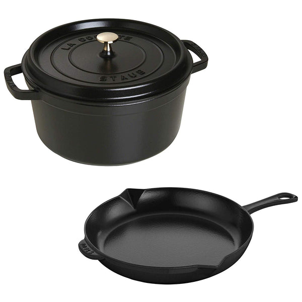 Staub Cast Iron 3-Piece Cocotte and Fry Pan Set - Matte Black