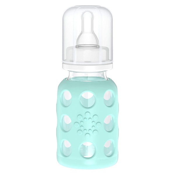 Lifefactory BPA-Free Glass Baby Bottle with Protective Silicone Sleeve and Stage 1 Nipple, Mint, 4 Oz