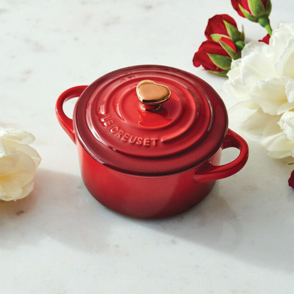 Le Creuset 8 oz. Mini Round Cocotte - Cerise w/ Gold Heart Knob