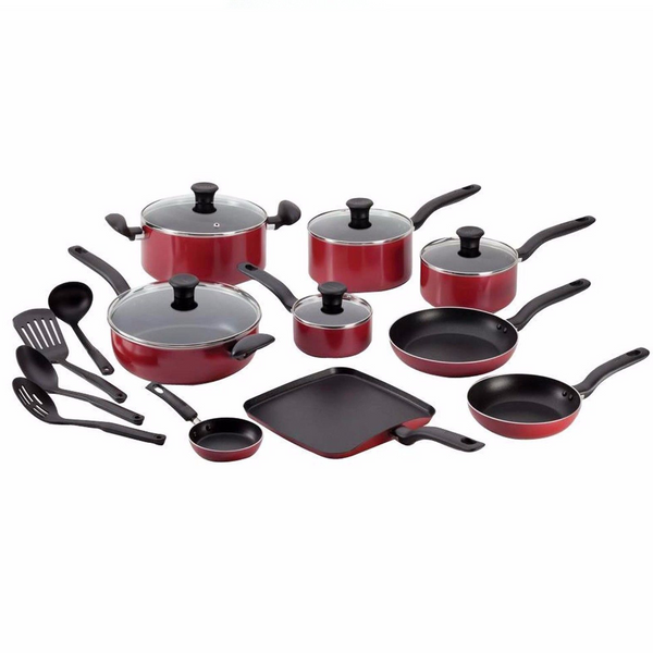 T-FAL INITIATIVES NONSTICK INSIDE AND OUT DISHWASHER SAFE 18-PIECE COOKWARE SET -SET