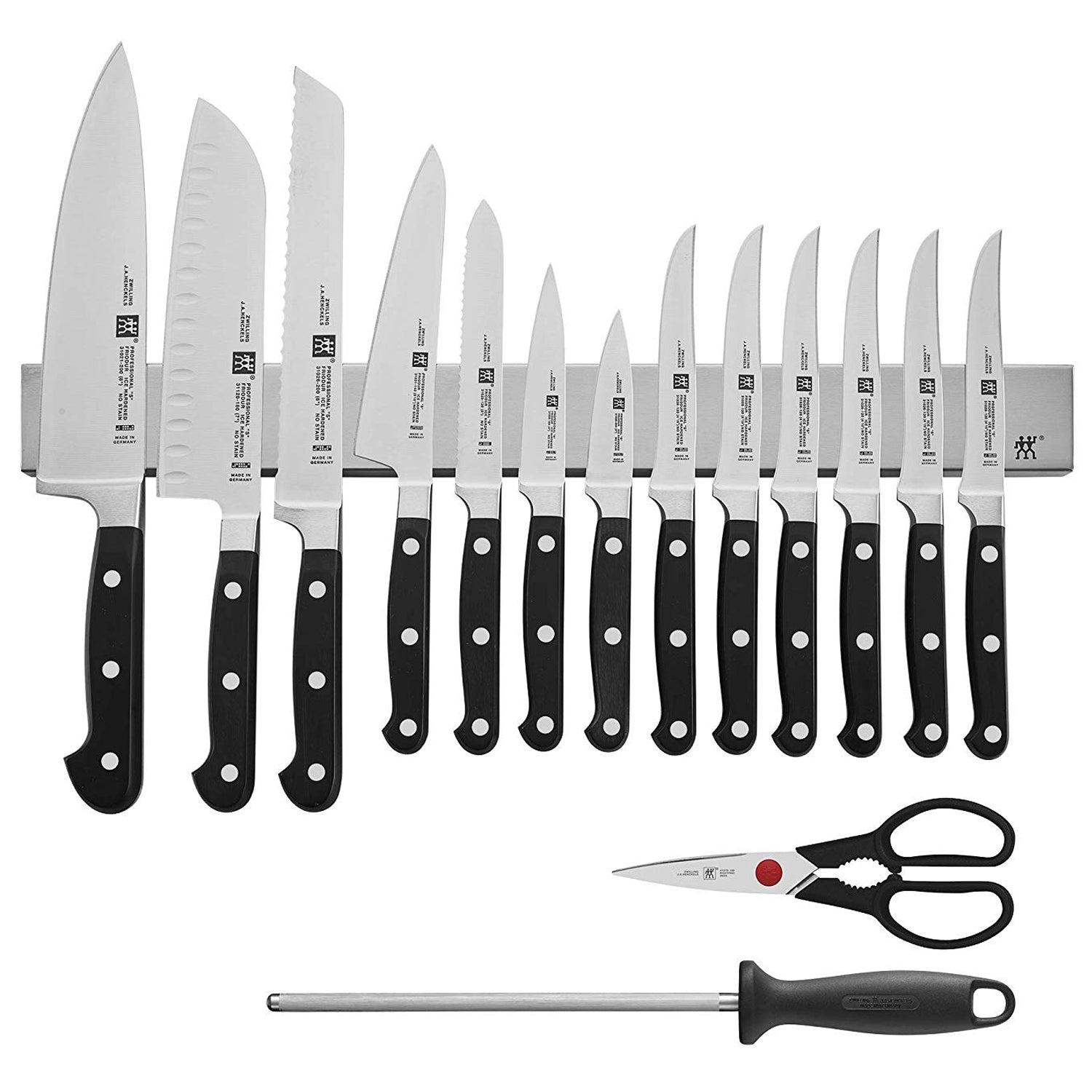 Zwilling Professional S 16-pc Knife Set with 17.5 Stainless Magnetic Knife Bar