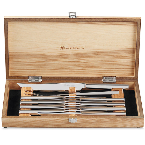 Wusthof 10-Piece Stainless Carving Steak Knife Set, Olivewood