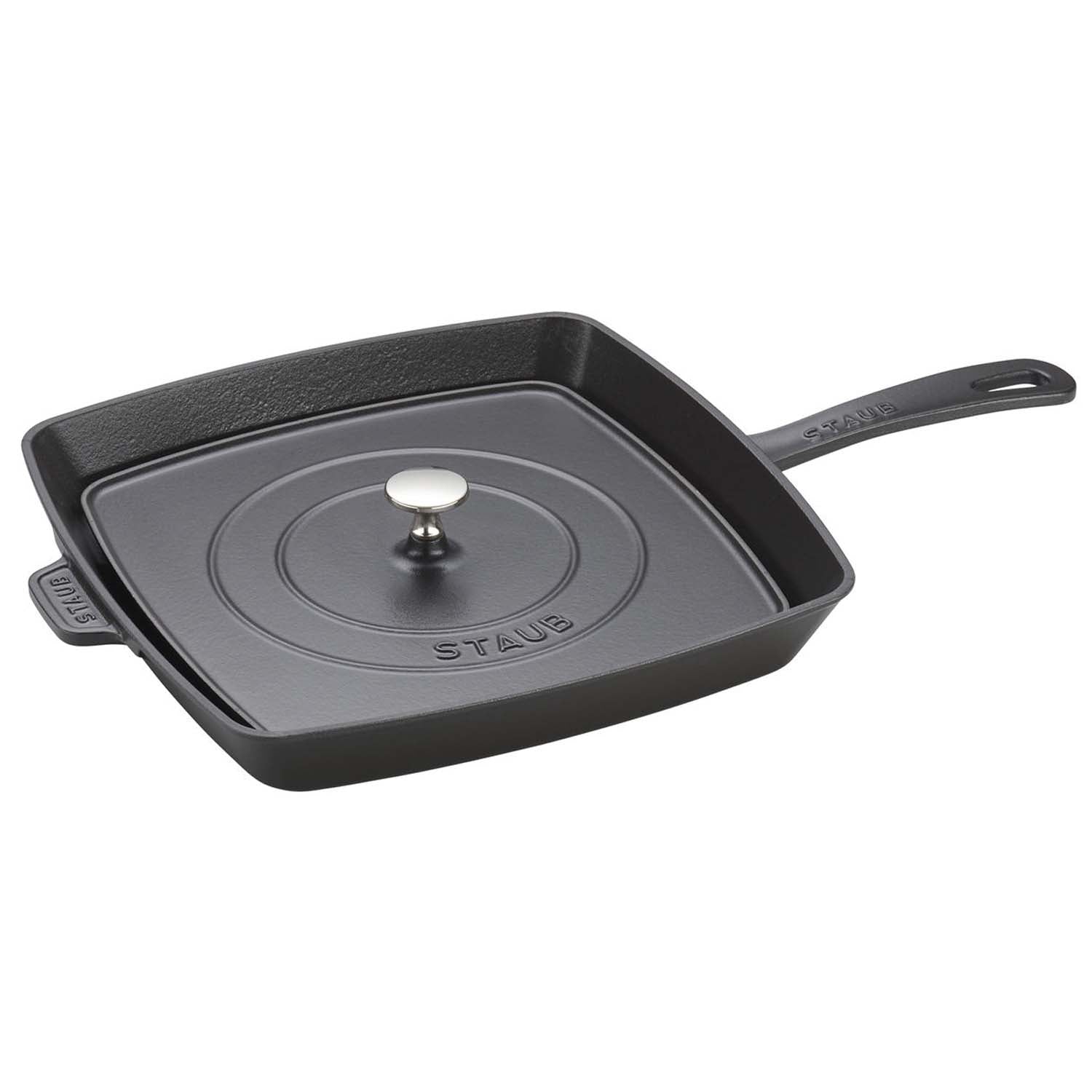 Staub Cast Iron 12" Square Grill Pan & Press Set Matte Black