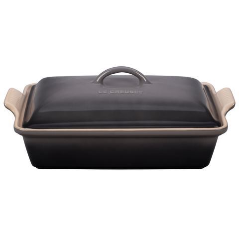 LE CREUSET 12'' X 19'' HERITRAGE COVERED RECTANGULAR CASSEROLE - OYSTER